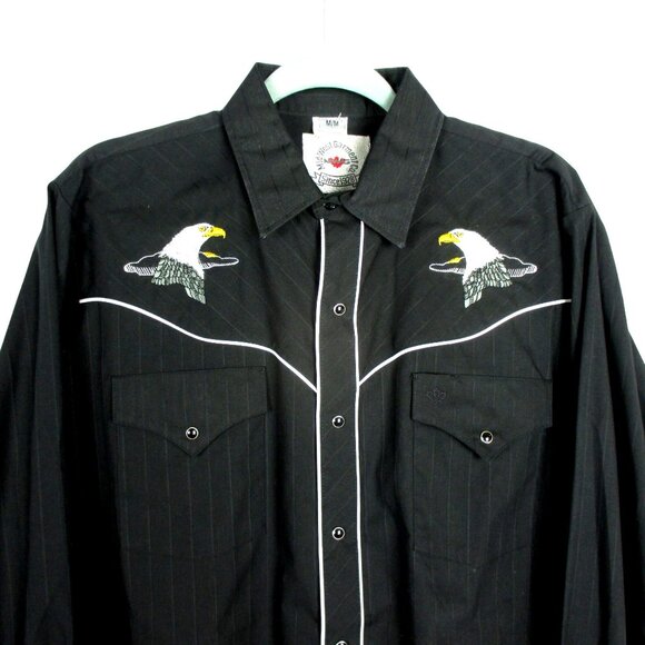 Midwest Garment Western Shirt Snap Button Size M Embroidered Cowboy Eagle Men's - Picture 2 of 6